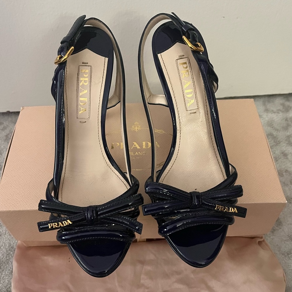 Prada high heel navy sandals